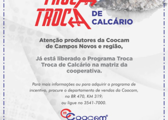 Já está liberado o Programa Troca Troca de Calcário na Coocam